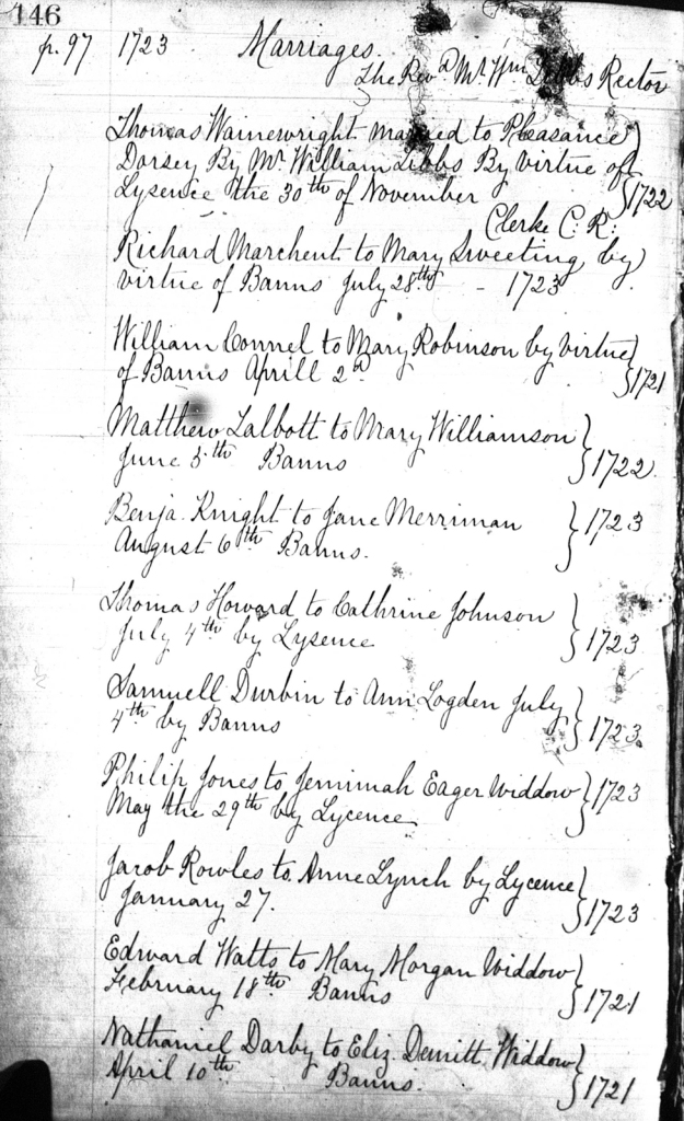 Marriage Record of Matthew Talbot and Mary Williston